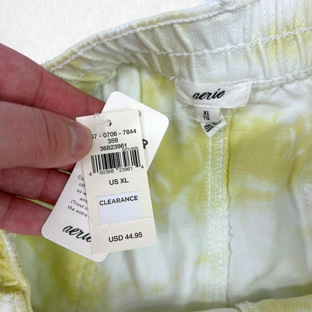 Aerie Yellow Tie Dye Distressed Denim Shorts XL NWT Raw Hem Festival Summer - Picture 5 of 6